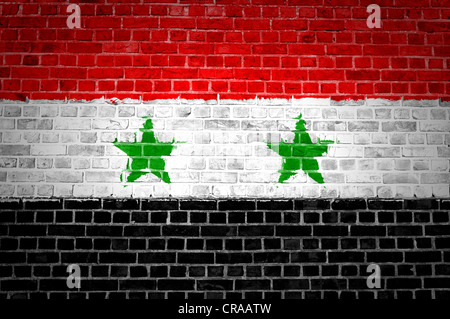 Une image de la Syrie d'un drapeau peint sur un mur de briques dans une localisation urbaine Banque D'Images