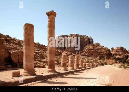 La rue à colonnades, Pétra, capitale des Nabatéens, rock city, UNESCO World Hertage Site, Wadi Musa Banque D'Images