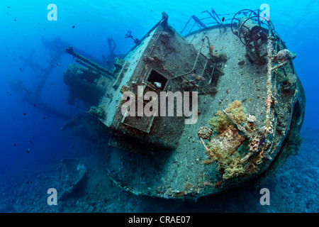 Stern, superstructure, épave, Cedar Pride, Royaume hachémite de Jordanie, JK, Mer Rouge, de l'Asie occidentale Banque D'Images