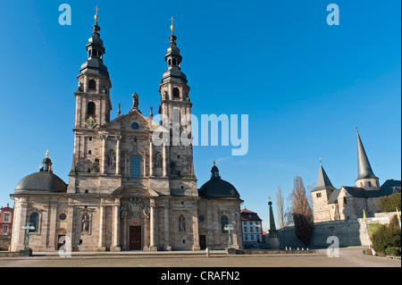 La Cathédrale de Fulda, construit par Johann Dientzenhofer, 1704 - 1712, avec la chapelle romane de Saint Michel, Fulda, Hesse Banque D'Images