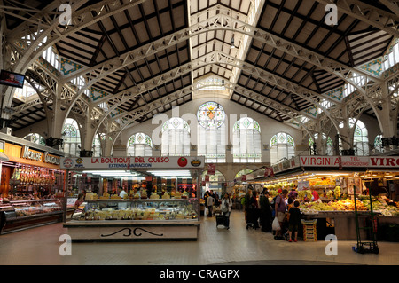 Halle, Marché Central, Valencia, Espagne, Europe Banque D'Images
