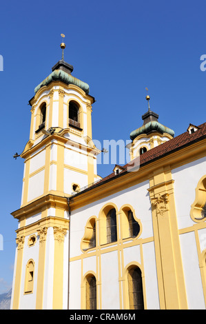 Deux clochers de la basilique de Wilten, Innsbruck, Tyrol, Autriche, Europe Banque D'Images