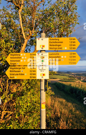 Panneau pour les randonneurs le long d'un chemin de randonnée de la Forêt-Noire, le lac de Constance, Constance district, Bade-Wurtemberg, Allemagne, Europe Banque D'Images