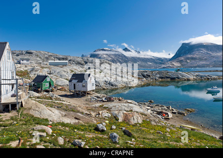 Règlement des Inuit de Tiniteqilaaq, fjord Sermilik, dans l'Est du Groenland, Greenland Banque D'Images