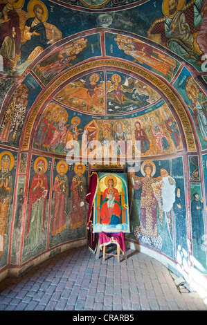 Fresques byzantines peintes dans une grange de l'Eglise orthodoxe grecque, l'UNESCO World Heritage Site, Troodos, Chypre Banque D'Images