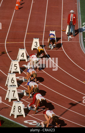 Début d'une course de sprint femmes à l'US 1984 Piste Olympique et les essais au champ. Banque D'Images