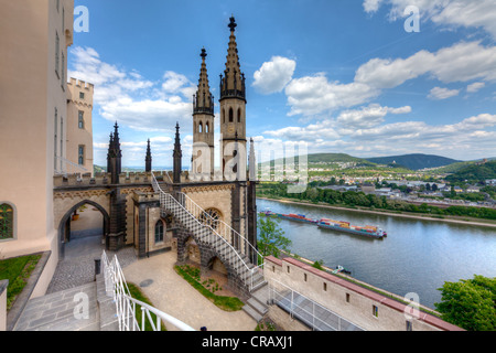 Château de Stolzenfels Schloss, Koblenz, Patrimoine Mondial de l'Unesco de la vallée du Haut-Rhin moyen, Rhénanie-Palatinat, PublicGround Banque D'Images