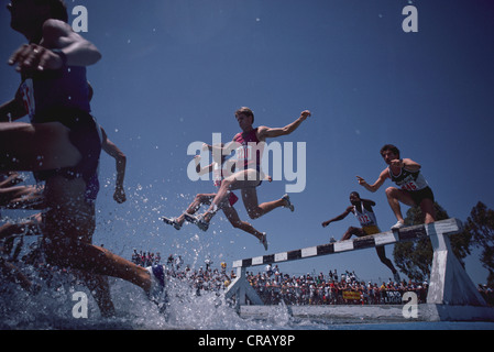 L'action au steeplechase 1984 US Athlétisme championnats nationaux. Banque D'Images