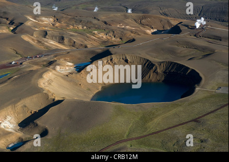 Vue aérienne, Stora Víti Crater Lake, au volcan Krafla, zone géothermique Krafla, le lac Myvatn, au nord de l'Islande, Islande, Europe Banque D'Images