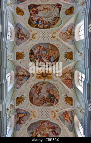 Les peintures de plafond, église de St Georg, Kloster Monastère Ochsenhausen, Ochsenhausen, district de Biberach, en Haute Souabe Banque D'Images