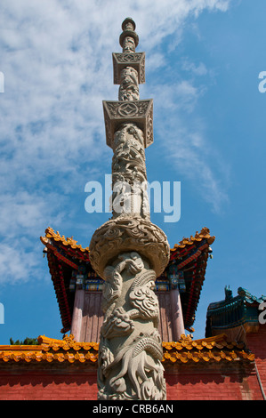 Pilier orné dans le Wutai Shan site monastique, Mont Wutai, UNESCO World Heritage Site, Shanxi, China, Asia Banque D'Images