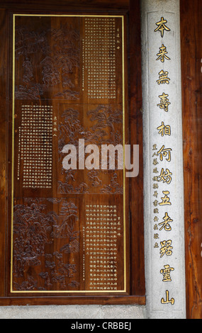 Idéogrammes chinois, Nanputuo temple, Xiamen, également connu sous le nom de Amoy, Fujian Province, China, Asia Banque D'Images