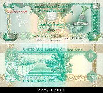 Billet, avant et arrière, Emirats Arabes Unis, la Banque centrale, service de 10 dirhams des Emirats Arabes Unis Banque D'Images