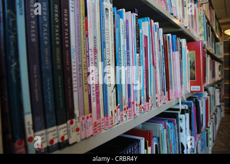 Close up des rayons de livres de bibliothèque- livres de bibliothèque Banque D'Images