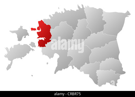 Carte politique de l'Estonie avec l'plusieurs comtés où Lääne est mis en évidence. Banque D'Images