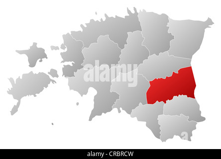 Carte politique de l'Estonie avec l'plusieurs comtés où Tartu est mis en évidence. Banque D'Images