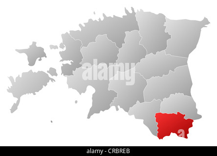 Carte politique de l'Estonie avec l'plusieurs comtés où Võru est mis en évidence. Banque D'Images