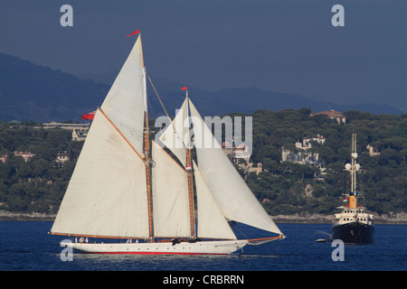 Au cours de la régate de voile Monaco Classic Week 2011 historique avec yachts, Monaco, Cote d'Azur, Méditerranée, Europe Banque D'Images