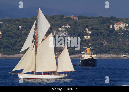 Au cours de la régate de voile Monaco Classic Week 2011 historique avec yachts, Monaco, Cote d'Azur, Méditerranée, Europe Banque D'Images