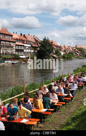 Klein-Venedig, petite Venise, au cours de la rivière Regnitz, Sandkerwa folk festival, Bamberg, Haute-Franconie, Franconia, Bavaria Banque D'Images