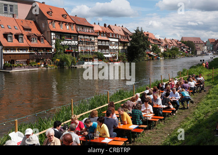 Klein-Venedig, petite Venise, au cours de la rivière Regnitz, Sandkerwa folk festival, Bamberg, Haute-Franconie, Franconia, Bavaria Banque D'Images