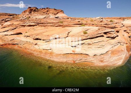 L'eau du bain que l'on appelle ligne de l'Antelope Canyon du Lac Powell, montrant les niveaux d'eau de pointe, Page, Nation Navajo Reservation Banque D'Images