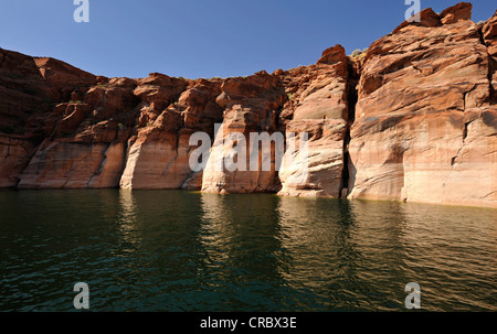 L'eau du bain que l'on appelle ligne de l'Antelope Canyon du Lac Powell, montrant les niveaux d'eau de pointe, Page, Nation Navajo Reservation Banque D'Images