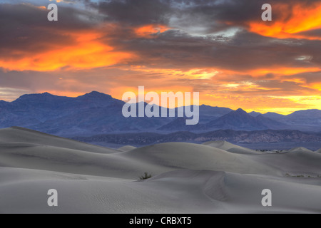 Lever de soleil spectaculaire, Mesquite Flat dunes de sable, Stovepipe Wells, à la montagne, à Cottonwood à Death Valley National Park