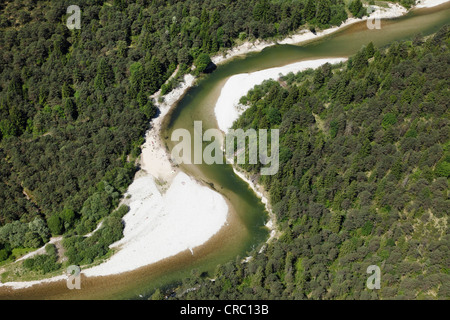 Vue aérienne de la rivière Isar, avec Pupplinger Au, d'inondation, près de Wolfratshausen, Upper Bavaria, Bavaria, Germany, Europe Banque D'Images