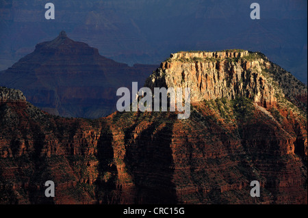 Vue de Bright Angel Point avec la dernière lumière du jour sur Deva Temple, Temple de Thor, le Walhalla Plateau, l'humeur du soir Banque D'Images