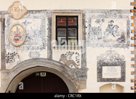 Façade sgraffite, Senftenberg, Kremstal vallée, Wachau, Basse Autriche, Autriche, Europe Banque D'Images