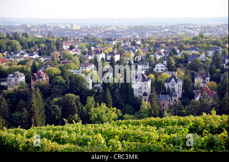 Vue depuis le Neroberg hill vers une villa exclusive trimestre, Wiesbaden, capitale de la Hesse, Germany, Europe Banque D'Images