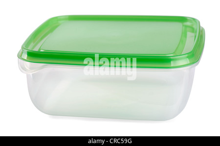 Les aliments vides contenant de plastique avec couvercle vert isolated on white Banque D'Images