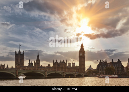 Soleil sur Westminster Hall Banque D'Images