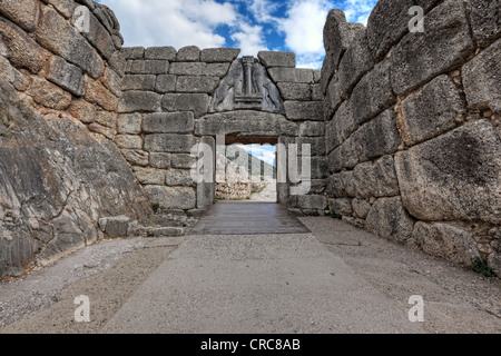 Lion Gate (1,240 avant J.-C.) Mycènes, Grèce Banque D'Images