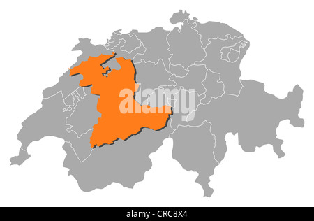 Carte politique de la Suisse avec l'plusieurs cantons où Berne est en surbrillance. Banque D'Images