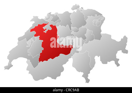 Carte politique de la Suisse avec l'plusieurs cantons où Berne est en surbrillance. Banque D'Images