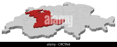 Carte politique de la Suisse avec l'plusieurs cantons où Berne est en surbrillance. Banque D'Images