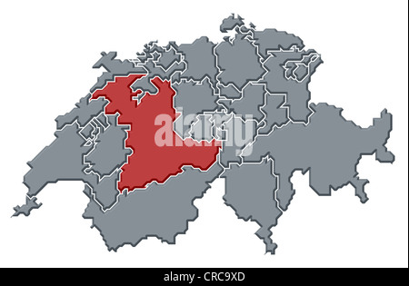 Carte politique de la Suisse avec l'plusieurs cantons où Berne est en surbrillance. Banque D'Images