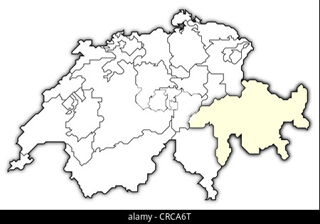 Carte politique de la Suisse avec l'plusieurs cantons des Grisons où est mis en évidence. Banque D'Images