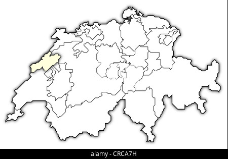 Carte politique de la Suisse avec l'plusieurs cantons où Neuchâtel est en surbrillance. Banque D'Images