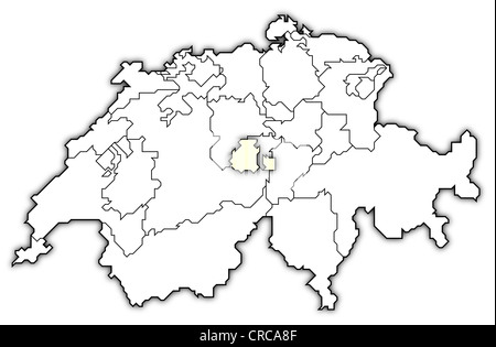 Carte politique de la Suisse avec l'plusieurs cantons où Obwald est mis en évidence. Banque D'Images