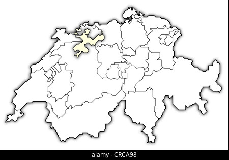 Carte politique de la Suisse avec l'plusieurs cantons où la plage 16 est mis en évidence. Banque D'Images