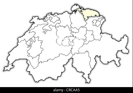 Carte politique de la Suisse avec l'plusieurs cantons où la Thurgovie est mis en évidence. Banque D'Images