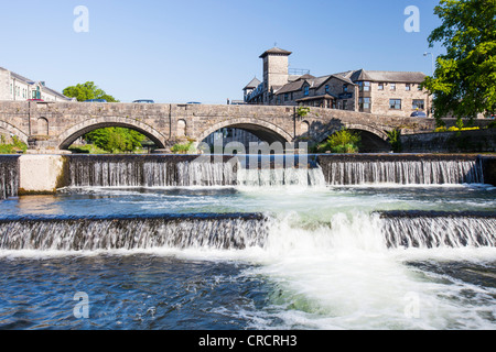 Une échelle à poissons dans un barrage sur la rivière Kent à Kendal, Cumbria, Royaume-Uni. Banque D'Images