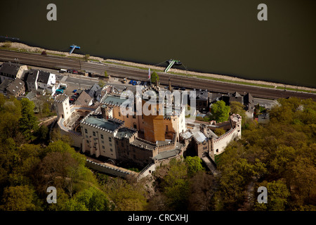 Vue aérienne, château château de Stolzenfels, Coblence, l'UNESCO de la vallée du Haut-Rhin moyen, Rhénanie-Palatinat, Allemagne, Europe Banque D'Images