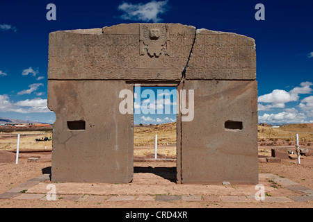 Porte du Soleil, Tiahuanaco, Tiwanacu, La Paz, Bolivie, Amérique du Sud Banque D'Images