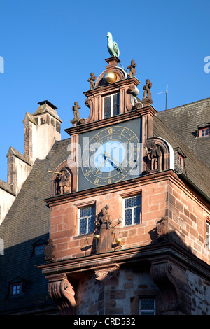 Hôtel de Ville, tour de l'horloge, Marburg, Hesse, Germany, Europe, PublicGround Banque D'Images