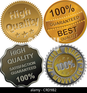 Vector set d'or, d'argent et de bronze pour la meilleure, premium, de haute qualité, 100 % garanti, isolé sur le dos blanc Banque D'Images