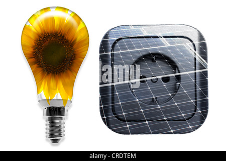 L'illustration, la douille et une ampoule, image symbolique de l'énergie solaire Banque D'Images